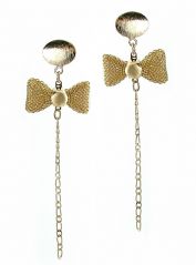 Gold Plated Mesh Bow and Chain Earring