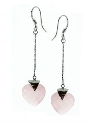 Pink Quartz Faceted Heart Silver Earring (!)